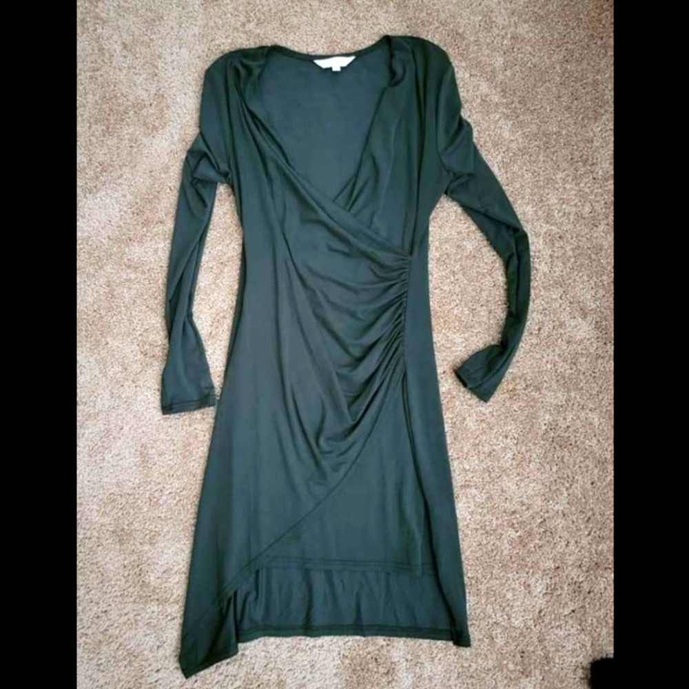 Olive green faux wrap dress